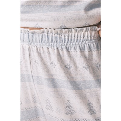 Pijama largo punto suave cenefas azul