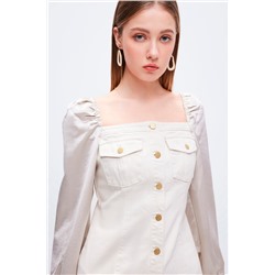 Vestido camisero vaquero Beige