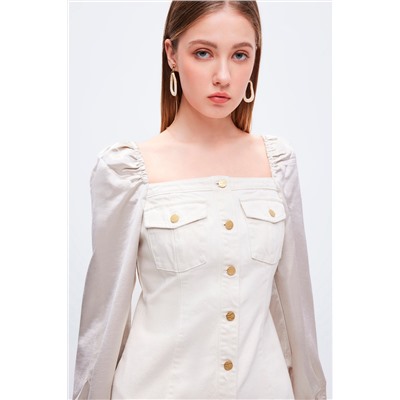 Vestido camisero vaquero Beige