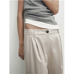 Pantalón ancho mezcla algodón satinado pinzas