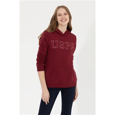 Kadın Vİşne Kapüşonlu Basic Sweatshirt