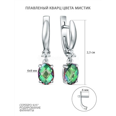 Серьги из серебра с плавленым кварцем цвета мистик и фианитами родированные 925 пробы 00062255РС