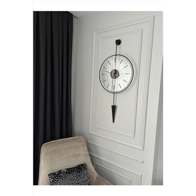 MetaQuartz Aksesuar Gravity Pendulum Siyah 40 Çap-80 Boy , Camlı Modern Dekoratif Sarkaçlı Metal Duvar Saatii Meta-040120003