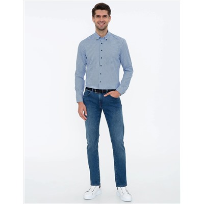 Lacivert Slim Fit Uzun Kollu Gömlek