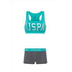 U.S. Polo Assn. Kadın Kalın Askılı Pamuklu Likralı Mint Büstiyer & Boxer Seti Q6U6O2K6K4A