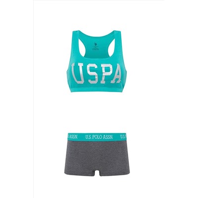 U.S. Polo Assn. Kadın Kalın Askılı Pamuklu Likralı Mint Büstiyer & Boxer Seti Q6U6O2K6K4A