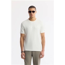 Avva, Erkek Beyaz Bisiklet Yaka Jakarlı T-shirt A41y1167
