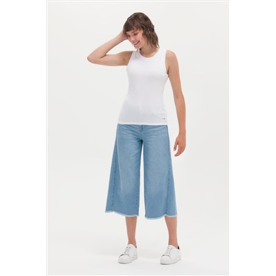 Kadın Açık Mavi Flare Cropped Fit Jean Pantolon