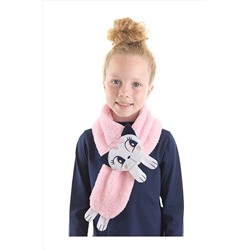 Mushi Kedi Sue Kız Çocuk Peluş Aplikeli Pembe Atkı MS-22S1-098