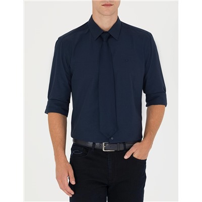 Lacivert Slim Fit Uzun Kollu Basic Gömlek