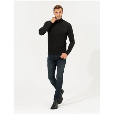 Antrasit Slim Fit Balıkçı Yaka Triko Kazak