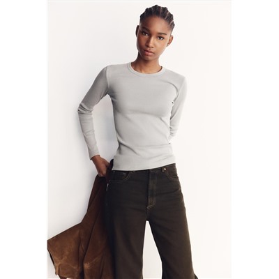 LONG SLEEVE WASHED EFFECT RIBBED T-SHIRT