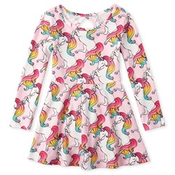 Baby And Toddler Girls Rainbow Unicorn Matching Skater Dress