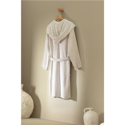Rayana %100 Pamuk Kapüşonlu Unisex Bornoz - Bej