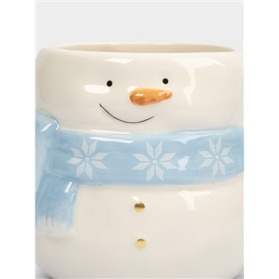 Кружка, 450 мл, керамика, бело-голубая, Снеговик в шарфе, Snowman