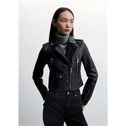 Cazadora biker piel -  Mujer | MANGO OUTLET Melilla