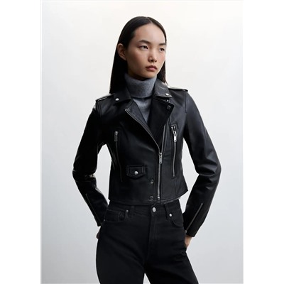 Cazadora biker piel -  Mujer | MANGO OUTLET Melilla