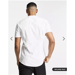 ASOS DESIGN Premium slim sateen shirt with mandarin collar in white