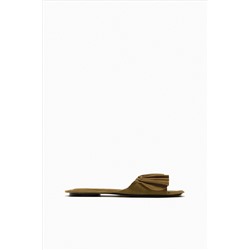 SPLIT SUEDE FLAT SLIDER SANDALS WITH RUFFLES