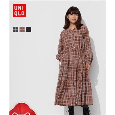 Женское мягкое клетчатое платье из смесового хлопка Uniql*o