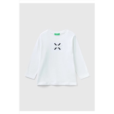 United Colors of BenettonErkek Çocuk Krem Benetton Slogan Baskılı T-Shirt