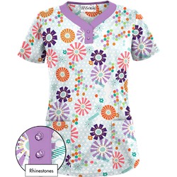 UA Honeycombs And Flowers White Scrub Top