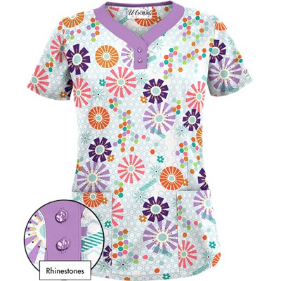 UA Honeycombs And Flowers White Scrub Top
