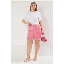 Pembe Eteği Fırfırlı Mini Boy Tül Örme Büyük Beden Etek TBBSS25AZ00005