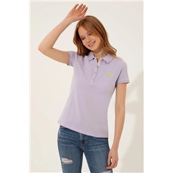 Kadın Lila Basic Polo Yaka Tişört