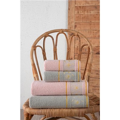 Mürdüm Home Daisy Nakışlı Banyo Havlu Seti 4'lü %100 Pamuk HS-DAİSY