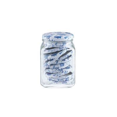 Rêve Bleu Fleur Kare Cam Kavanoz - 1600 ml