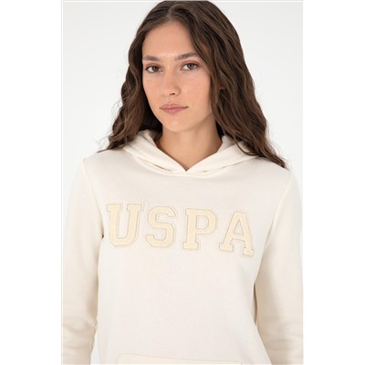 Kadın Krem Basic Kapüşonlu Sweatshirt