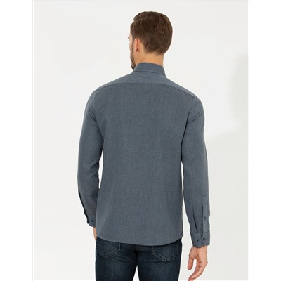 Lacivert Slim Fit Uzun Kollu Gömlek