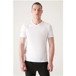 Avva Erkek Beyaz %100 Pamuk V Yaka Standart Fit Normal Kesim T-shirt E001001