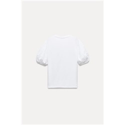 T-SHIRT WITH SWISS-EMBROIDERED SLEEVES