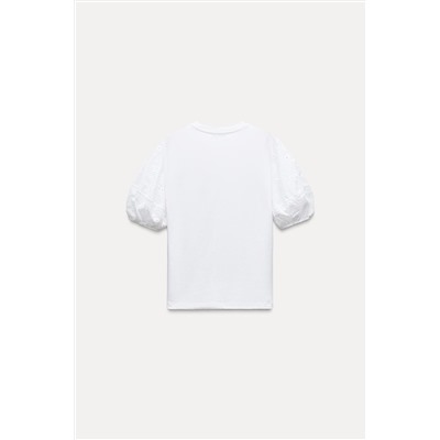 T-SHIRT WITH SWISS-EMBROIDERED SLEEVES