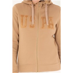 Kadın Kum Kapüşonlu Basic Sweatshirt