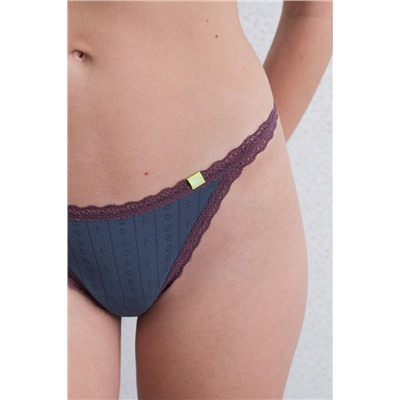 Tanga seamless pointelle azul