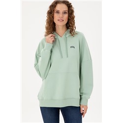 Kadın Su Yeşili Kapüşonlu Basic Sweatshirt