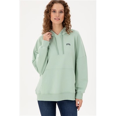 Kadın Su Yeşili Kapüşonlu Basic Sweatshirt