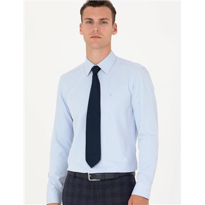 Açık Mavi Slim Fit Uzun Kollu Basic Gömlek