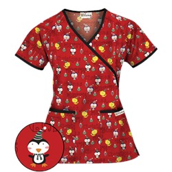 UA Christmas Chicks Red Mock Wrap Scrub Top