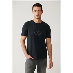 Avva, Erkek Antrasit Bisiklet Yaka Baskılı Soft Touch T-shirt A41y1131
