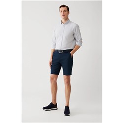 Avva Erkek Lacivert Armürlü Esnek Relaxed Fit Rahat Kesim Chino Kanvas Şort B003730