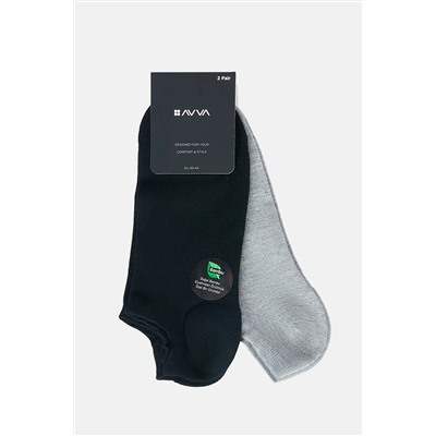 Avva Erkek Gri-siyah 2'li Bambu Patik Çorap B008506