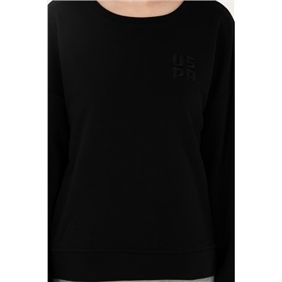 Kadın Siyah Basic Bisiklet Yaka Sweatshirt