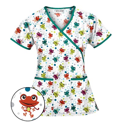 UA Jumpin Jack White Mock Wrap Scrub Top