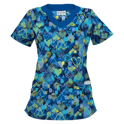 UA Bohemian Heart Navy Print Scrub Top