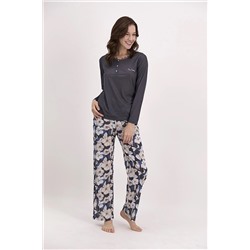 Pierre Cardin Çiçek Desenli Lacivert Kadın Düğmeli Pijama Takımı PC8119-S