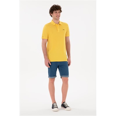 Erkek Regular Fit Polo Yaka Sarı Basic Tişört